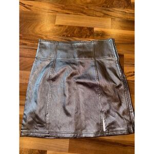 Free People Metallic Silver Faux Leather Mini Skirt Size 10 holiday sparkle NYE
